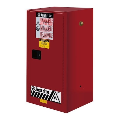 Justrite 15 gal, 1 Shelves, 18-Gauge Steel, 23.25 in W x 44 in H x 18 in D, Red 891501